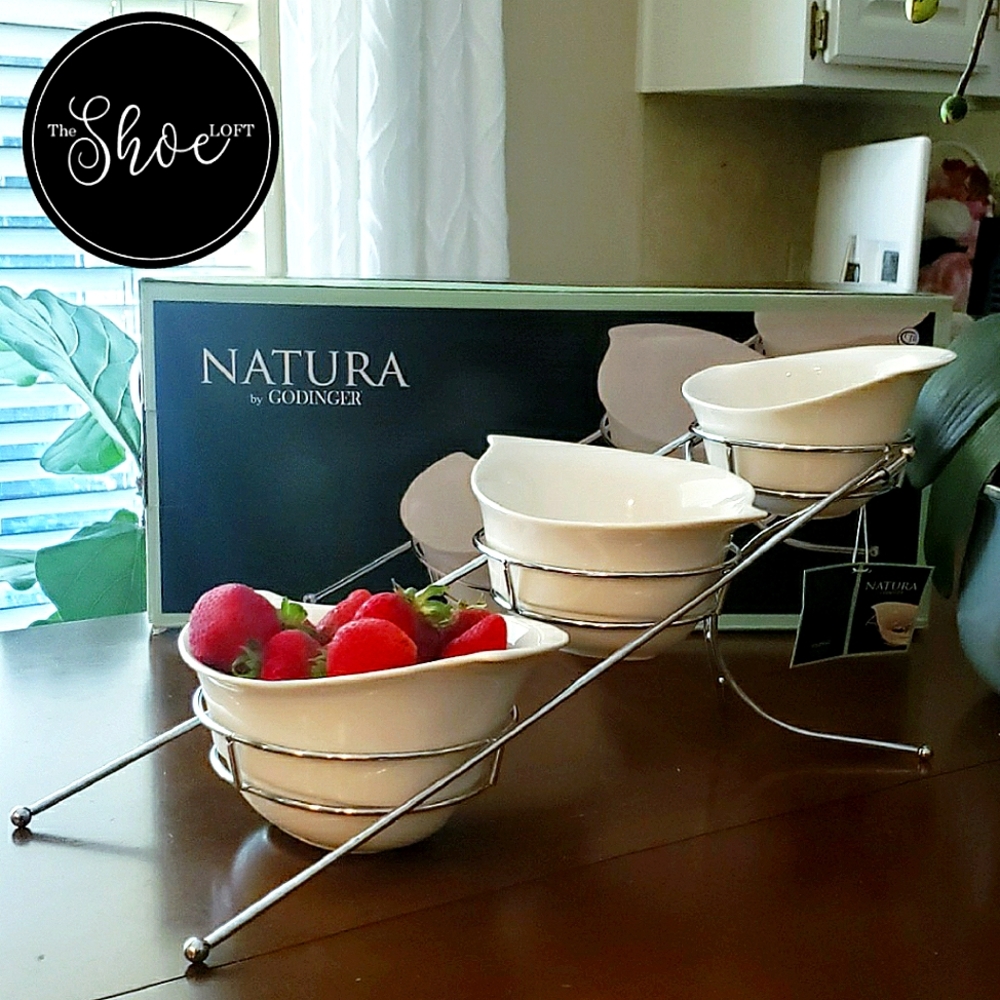 Godinger Natura Collection 3-Piece Serving Bowl Set White Porcelain China